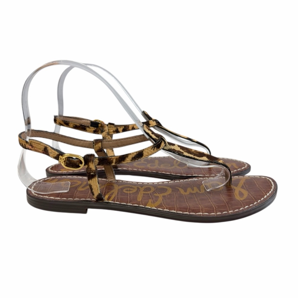 Sam Edelman Gigi Thong Flat Sandals in Leopard Brahma Hair Leather Size 8M - Picture 3 of 16